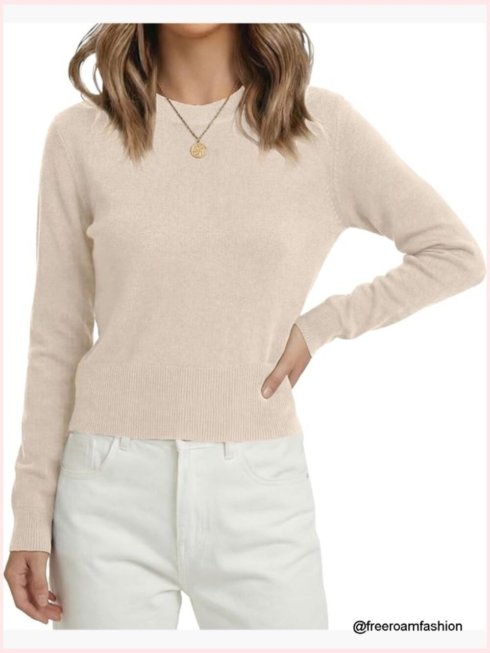 Cropped Long Sleeve Pullover Sweater Women Business Casual Wool Blend
